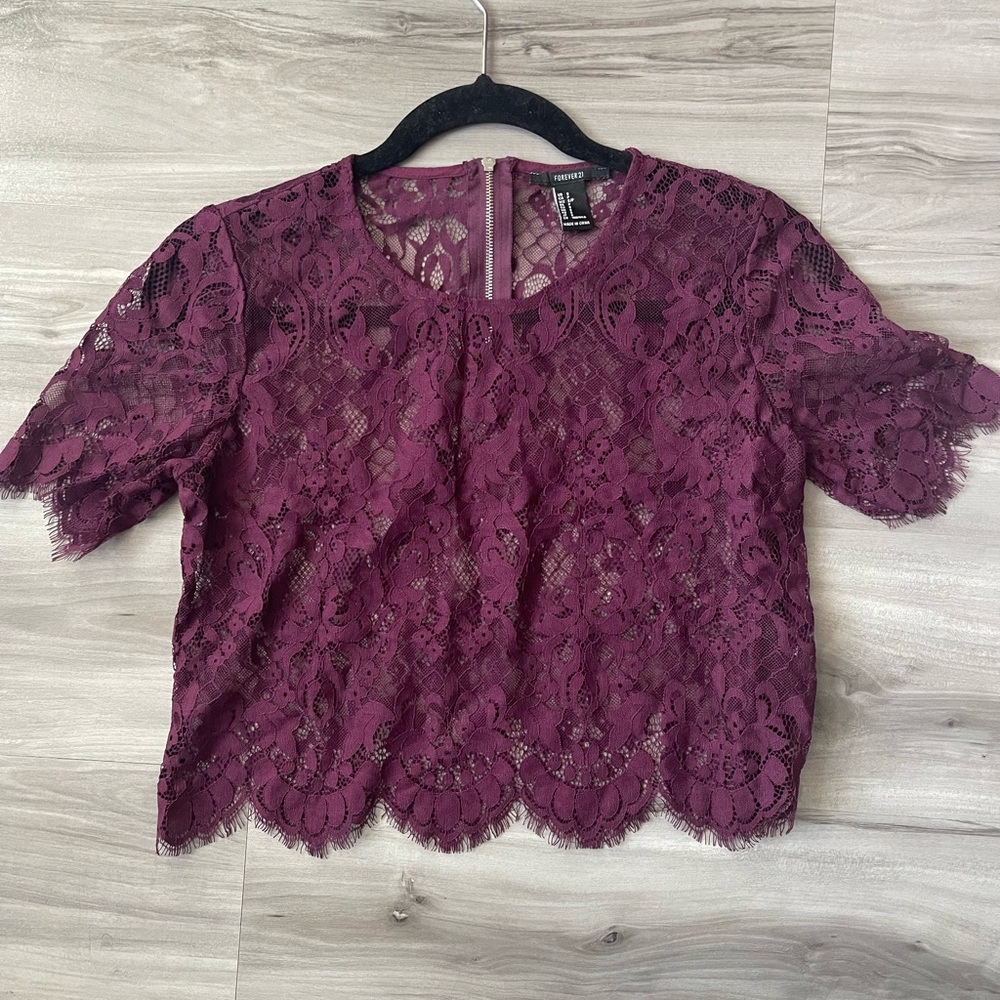Elegant Lace Women Top in Burgundy
